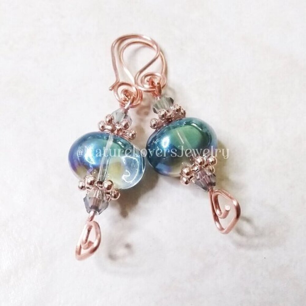 Gorgeous Bracelet & Flashy Earring Set! Shimmering Aurora Borealis Beads +Copper - Picture 12 of 16